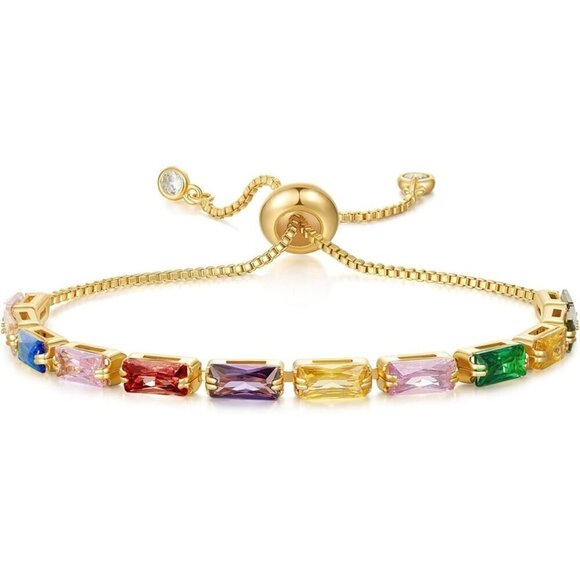 Women's 14K Gold Plated Multicolor Cubic Zirconia Adjustable Stackable Bracelet - Picture 1 of 5